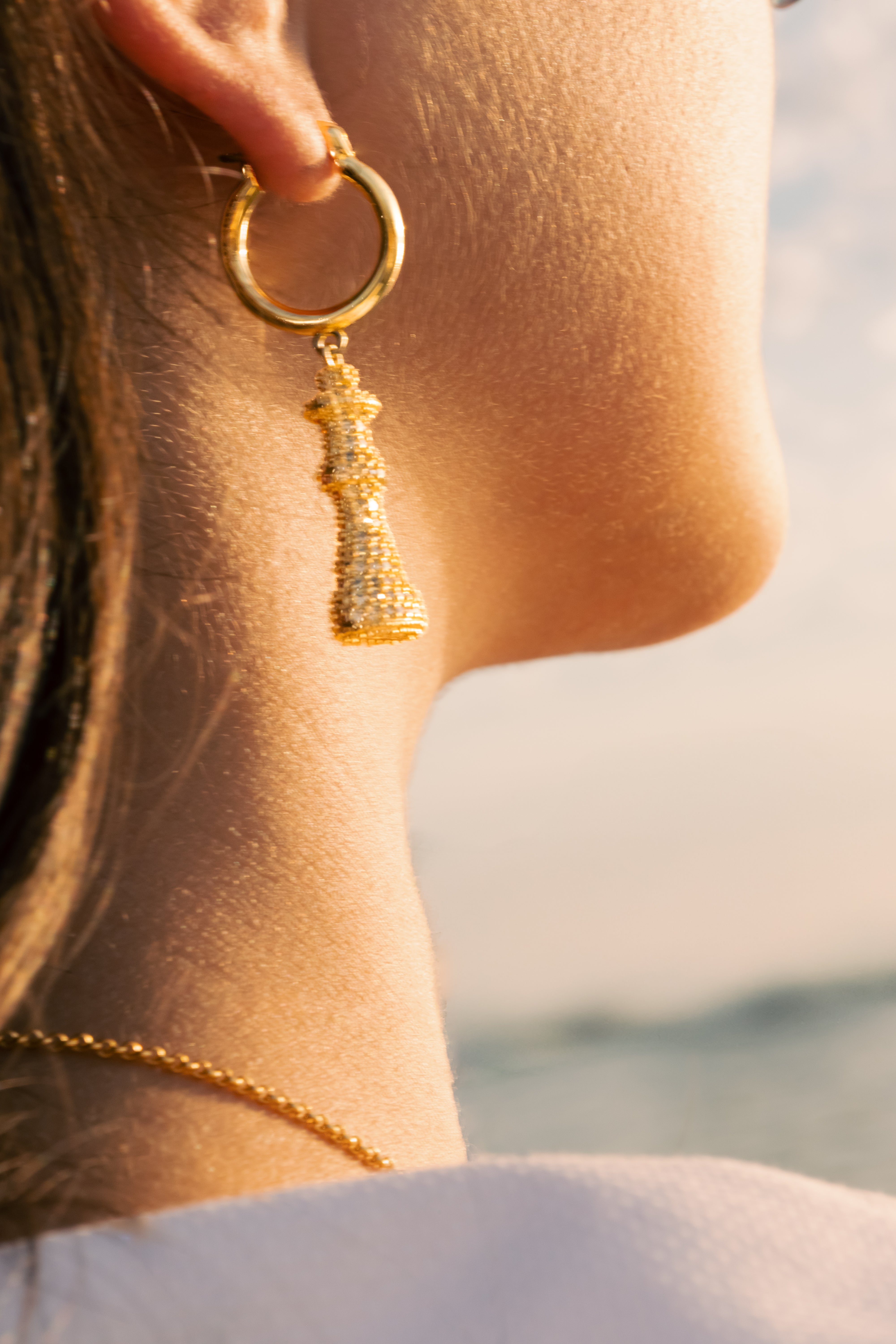Chess Sol Queen Hoop Earrings