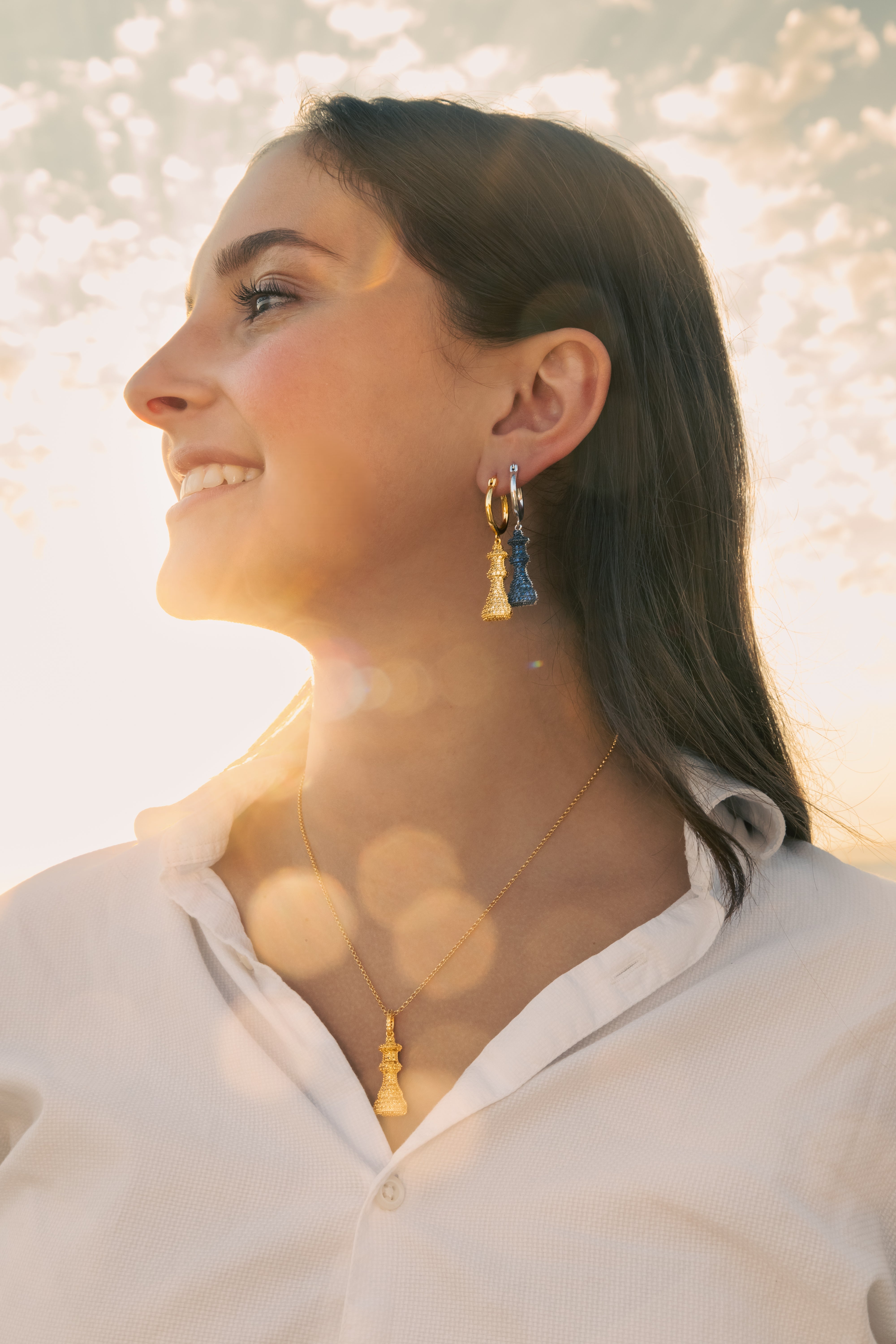 Chess Sol Queen Hoop Earrings