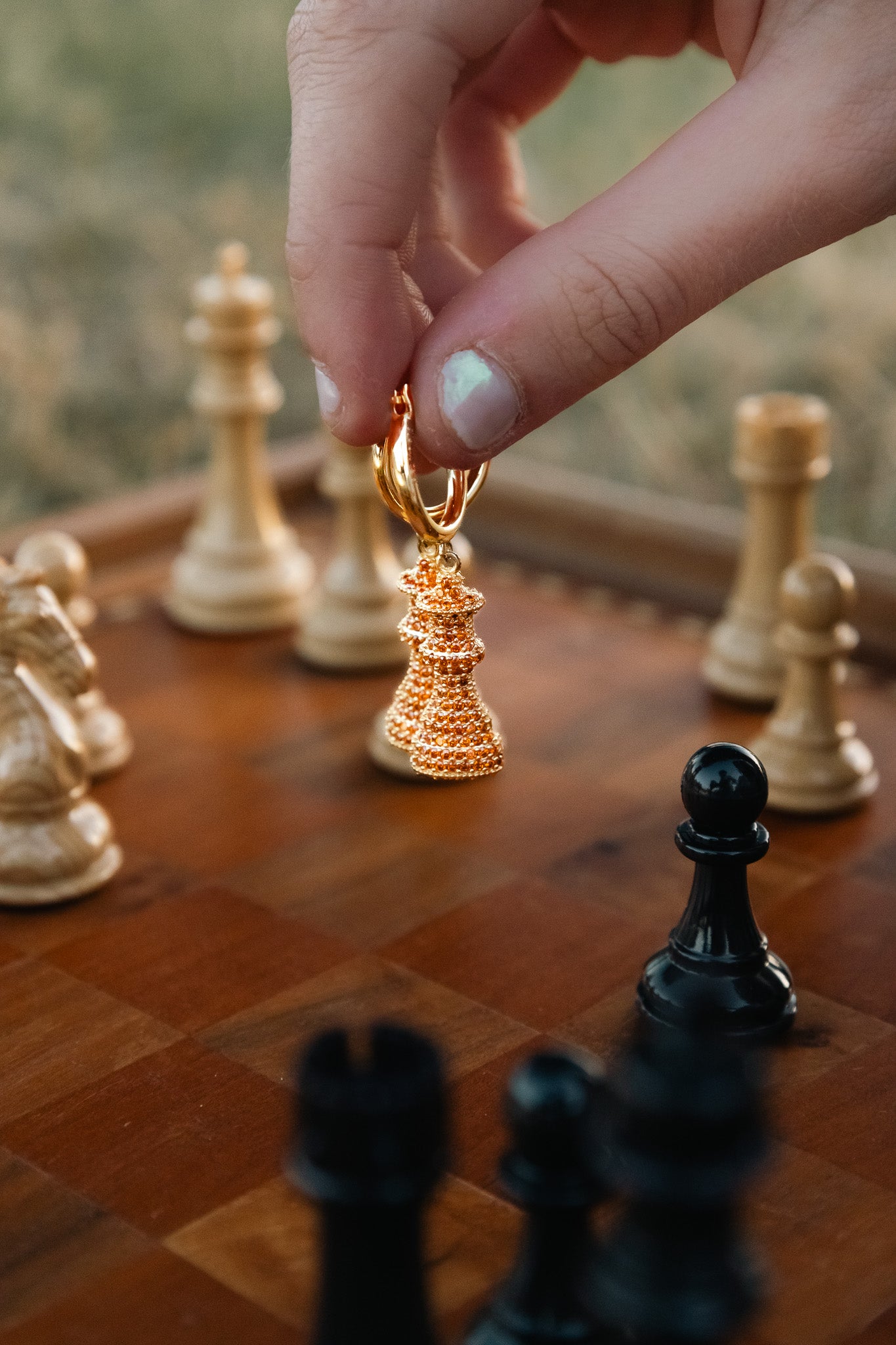 Chess Sol Queen Hoop Earrings