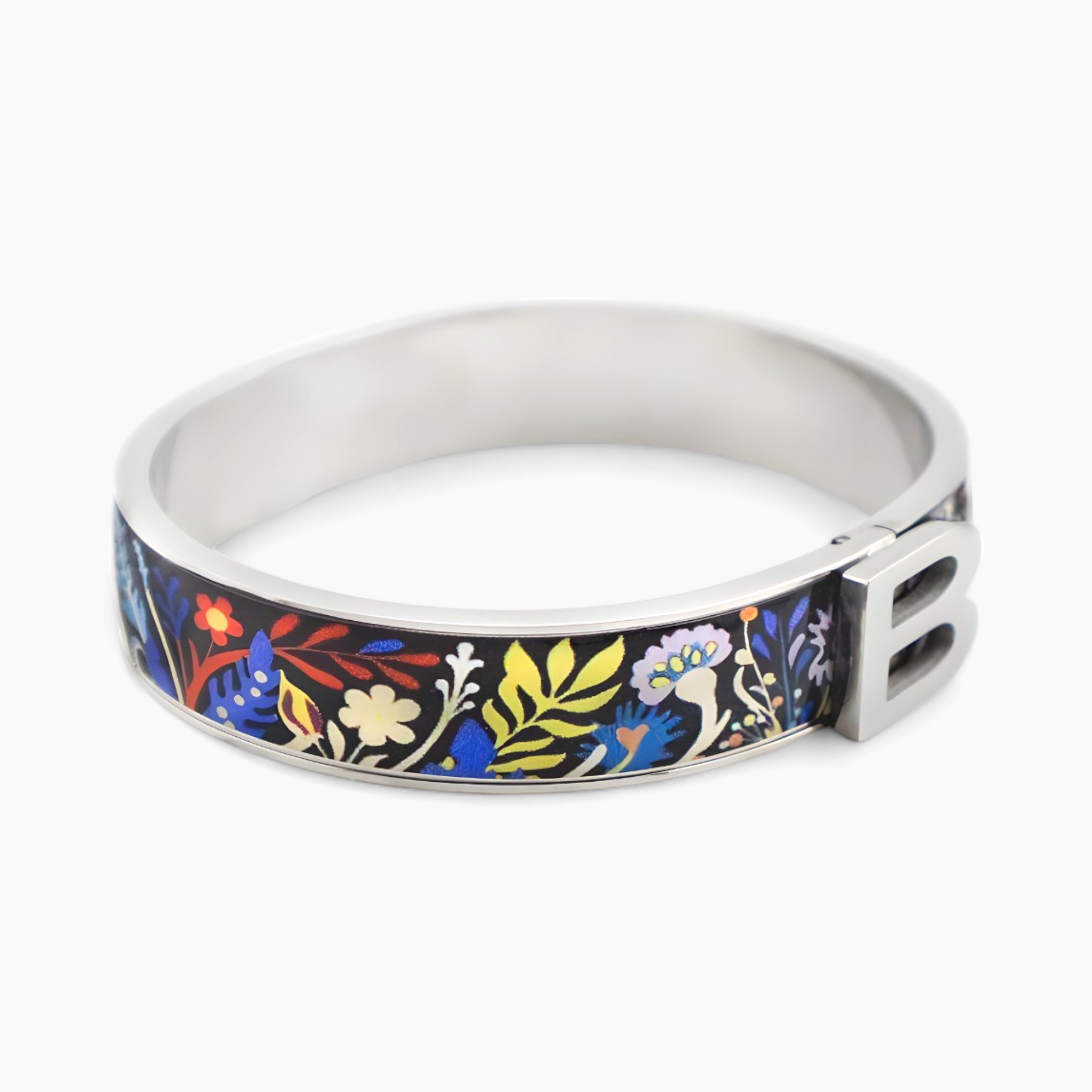 Matisse Floral Pattern Rhodium Bracelet