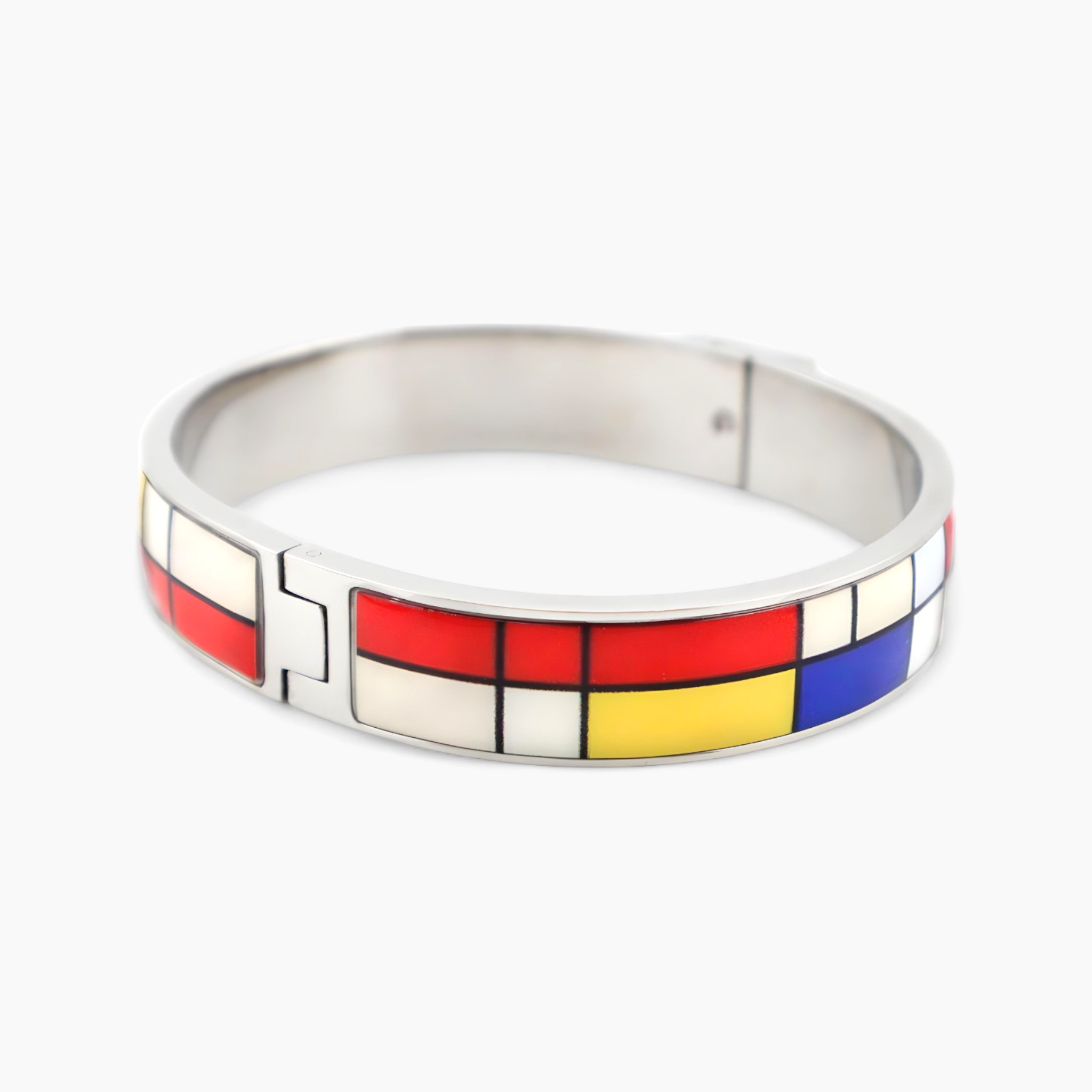 Mondrian Composition with Red, Blue and Yellow Rhodium Bracelet