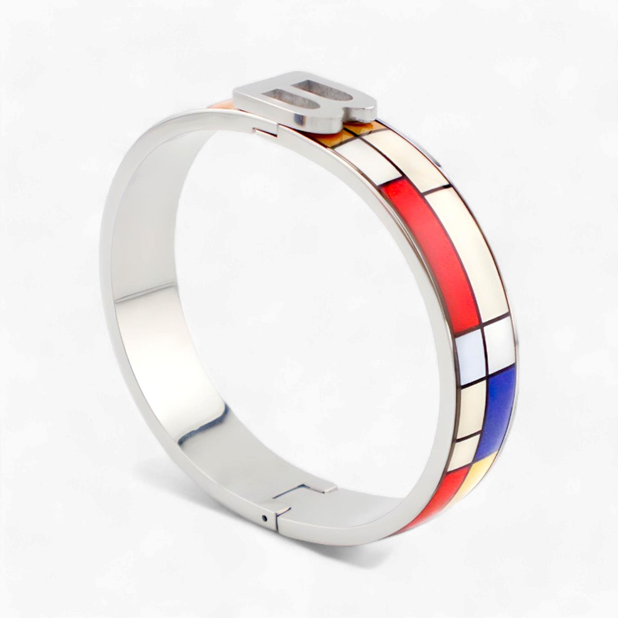 Mondrian Composition with Red, Blue and Yellow Rhodium Bracelet