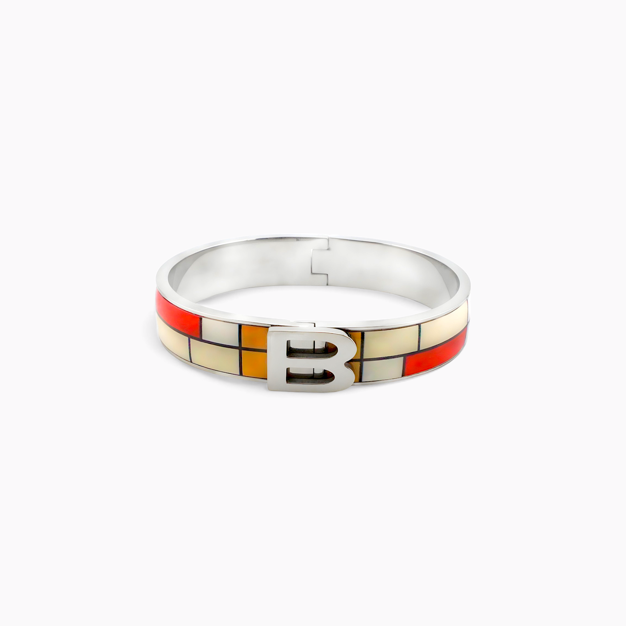 Mondrian Composition with Red, Blue and Yellow Rhodium Bracelet