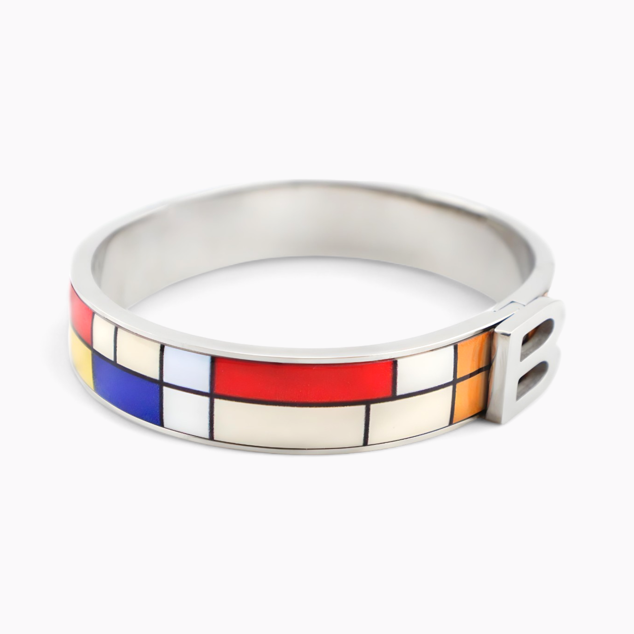 Mondrian Composition with Red, Blue and Yellow Rhodium Bracelet